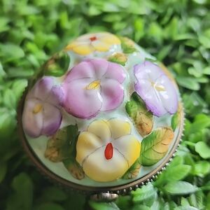 Pansy Limoge Type Enamel Trinket Box